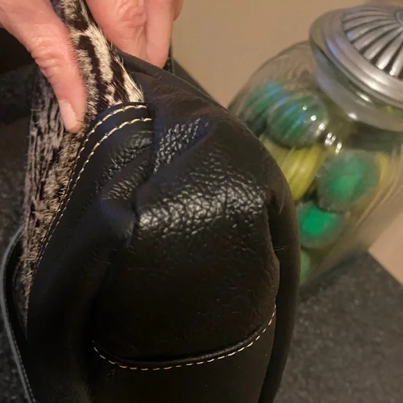 Myra Bag Black and Tan Antiquated Leather & Hairon Snake Print Bag - Picture 9 of 15